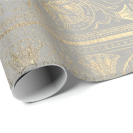 Gray Gold Papyrus Antiek Egyptisch Floral Lotus Cadeaupapier