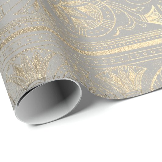 Gray Gold Papyrus Antiek Egyptisch Floral Lotus Cadeaupapier (Rol Hoek)