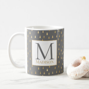 Gray Gold Raindrop Modern Trendy Monogram Koffiemok