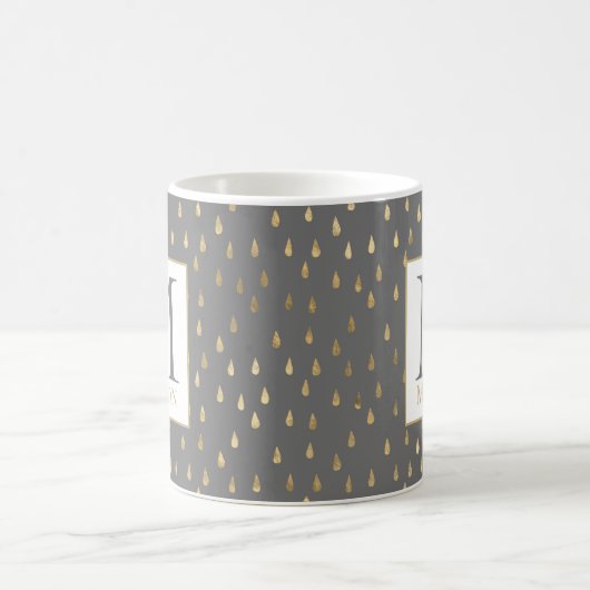 Gray Gold Raindrop Modern Trendy Monogram Koffiemok (Center)