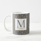 Gray Gold Raindrop Modern Trendy Monogram Koffiemok (Links)
