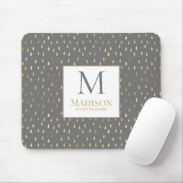 Gray Gold Raindrop Modern Trendy Monogram Muismat