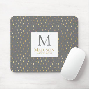 Gray Gold Raindrop Modern Trendy Monogram Muismat