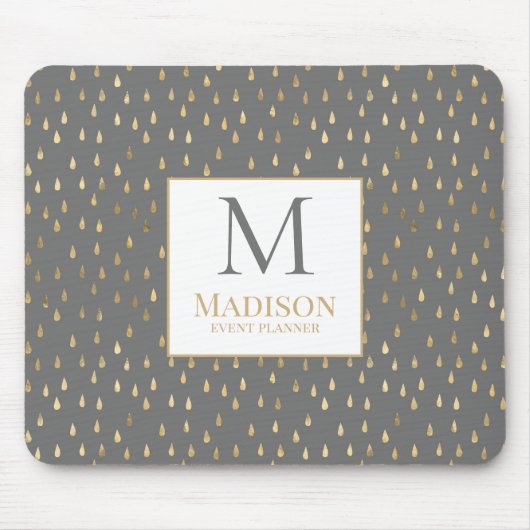 Gray Gold Raindrop Modern Trendy Monogram Muismat (Voorkant)