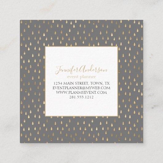 Gray Gold Raindrop Modern Trendy Monogram Vierkante Visitekaartje (Achterkant)
