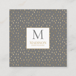 Gray Gold Raindrop Modern Trendy Monogram Vierkante Visitekaartje