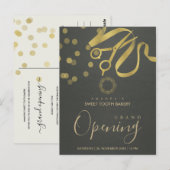 GRAY GOLD RIBBON CUTTING GRAND OPENING INVITATION BRIEFKAART (Voorkant / Achterkant)