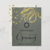 GRAY GOLD RIBBON CUTTING GRAND OPENING INVITATION BRIEFKAART (Voorkant / Achterkant)