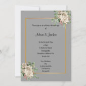 GRAY GOLD ROOS EUCALYPTUS WITE WEDDING INVITATION KAART (Voorkant)
