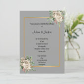 GRAY GOLD ROOS EUCALYPTUS WITE WEDDING INVITATION KAART (Staand voorkant)