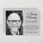 Gray Gold Sympathie Funeral Memory DANK U Foto Bedankkaart (Voorkant / Achterkant)