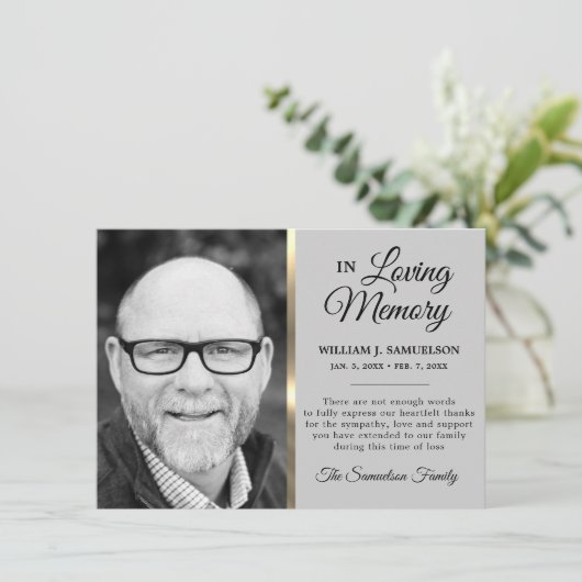 Gray Gold Sympathie Funeral Memory DANK U Foto Bedankkaart (Staand voorkant)