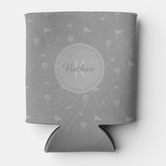 Gray Golf Pattern Elegant Monogram Masculine Name Blikjeskoeler (Voorkant)