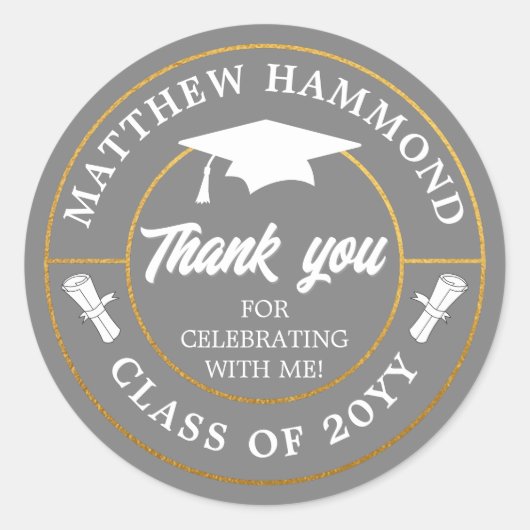 Gray Graduating Class Thank You Grad Cap Ronde Sticker (Voorkant)
