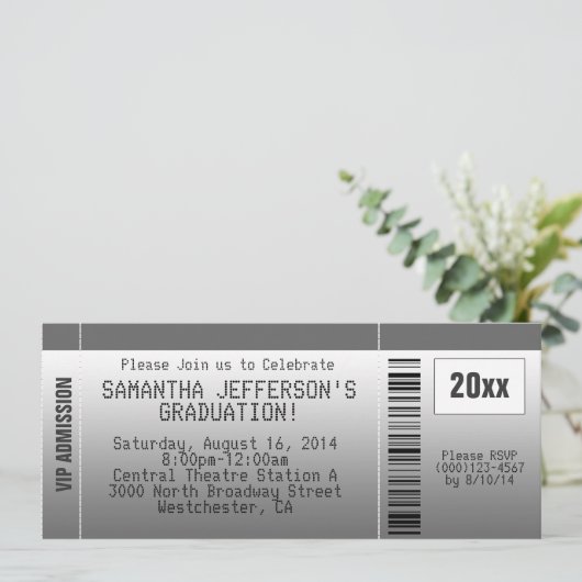 Gray Graduation Party Ticket Invitation Kaart (Staand voorkant)