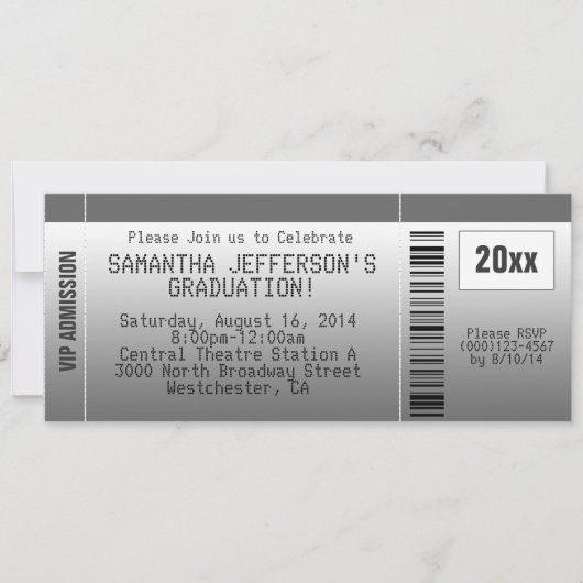 Gray Graduation Party Ticket Invitation Kaart (Voorkant)