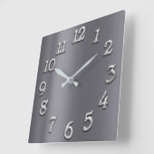 Gray Grafiet Metallic Minimal Silver Arabic Numbe Vierkante Klok (Hoek)