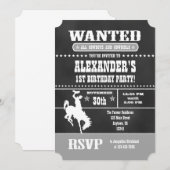 Gray Gray Chalkboard Cowboy Birthday Uitnodiging (Voorkant / Achterkant)