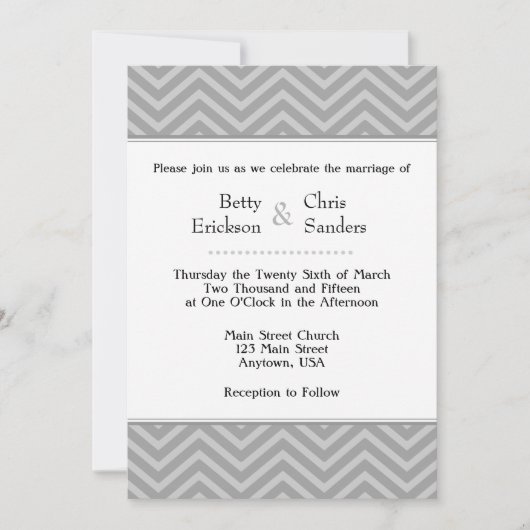 Gray Gray Chevron Wedding Invitations Kaart (Voorkant)