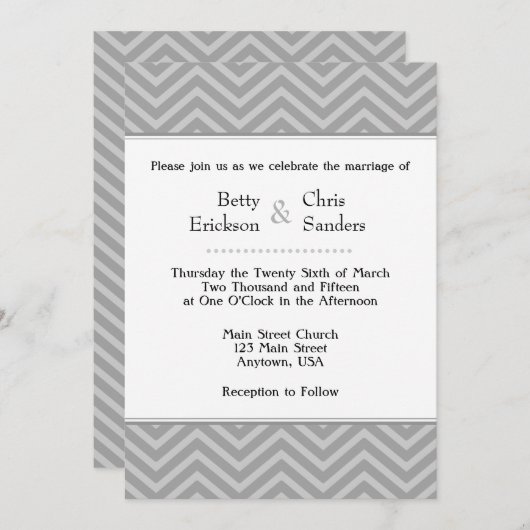 Gray Gray Chevron Wedding Invitations Kaart (Voorkant / Achterkant)