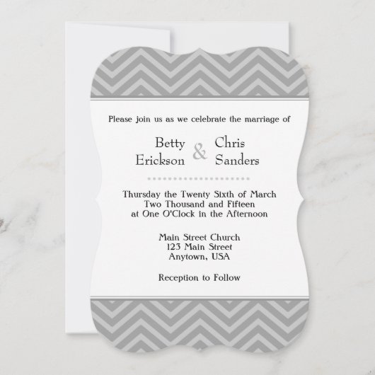 Gray Gray Chevron Wedding Invitations Kaart (Voorkant)