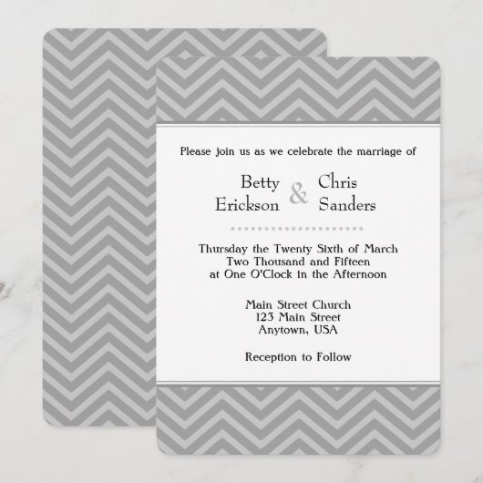 Gray Gray Chevron Wedding Invitations Kaart (Voorkant / Achterkant)