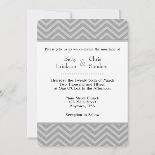 Gray Gray Chevron Wedding Invitations Kaart (Voorkant)