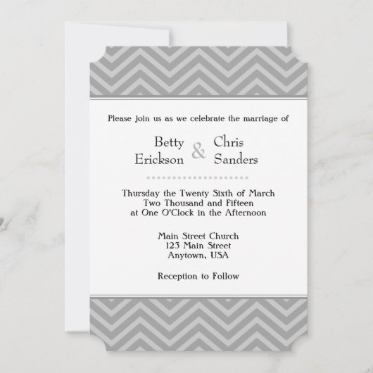 Gray Gray Chevron Wedding Invitations Kaart (Voorkant)