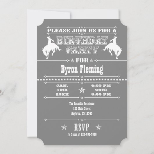Gray Gray Cowboy Rodeo Birthday Kaart (Voorkant)