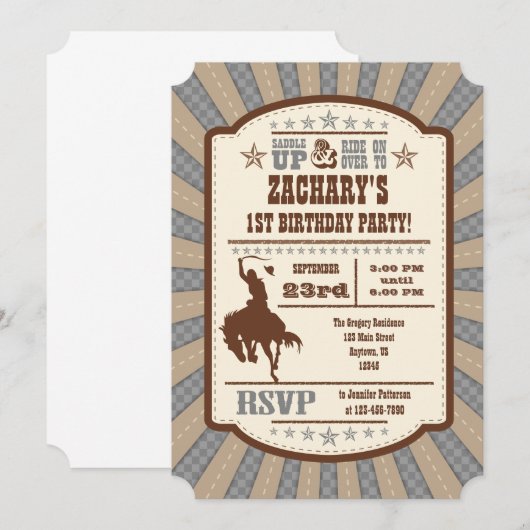 Gray Gray Cowboy Rodeo Birthday Kaart (Voorkant / Achterkant)