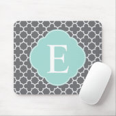 Gray Gray Mint Quatrefoil Monogram Muismat (Met muis)