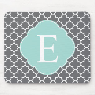 Gray Gray Mint Quatrefoil Monogram Muismat