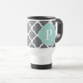 Gray Gray Mint Quatrefoil Monogram Reisbeker (Voorkant rechts)