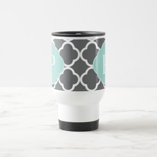 Gray Gray Mint Quatrefoil Monogram Reisbeker (Center)