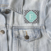 Gray Gray Mint Quatrefoil Monogram Vierkante Button 5,1 Cm (In situ)