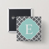 Gray Gray Mint Quatrefoil Monogram Vierkante Button 5,1 Cm (Voorkant /achterkant)