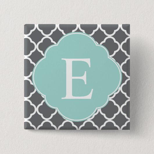 Gray Gray Mint Quatrefoil Monogram Vierkante Button 5,1 Cm (Voorkant)