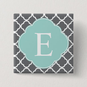Gray Gray Mint Quatrefoil Monogram Vierkante Button 5,1 Cm