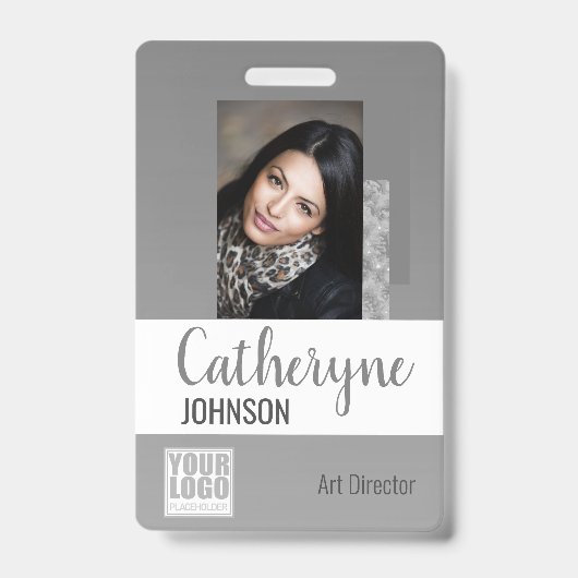 Gray Gray Ombre Logo Barcode ID Foto Sjabloon Badge (Voorkant)
