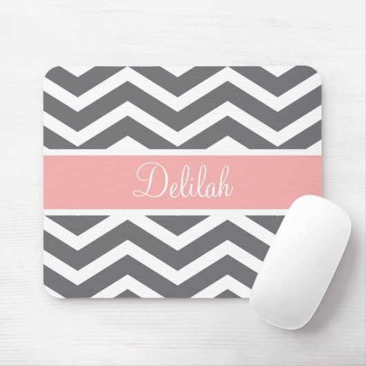 Gray Gray Peach Chevron Aangepaste naam Muismat (Met muis)