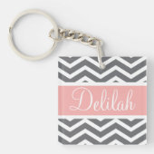 Gray Gray Peach Chevron Aangepaste naam Sleutelhanger (voorkant)