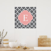 Gray Gray Peach Quatrefoil Monogram Poster (Keuken)