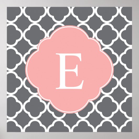 Gray Gray Peach Quatrefoil Monogram Poster (Voorkant)