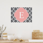 Gray Gray Peach Quatrefoil Monogram Poster (Keuken)