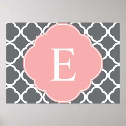 Gray Gray Peach Quatrefoil Monogram Poster (Voorkant)