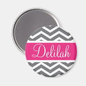 Gray Gray Pink Chevron Naam Magneet (Voorkant / Achterkant)