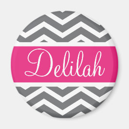 Gray Gray Pink Chevron Naam Magneet