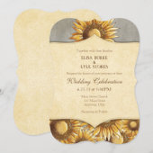 Gray Gray Rustic Sunflower Wedding Uitnodiging (Voorkant / Achterkant)