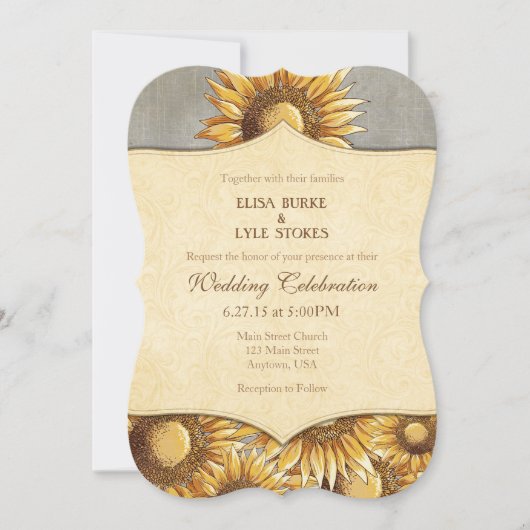 Gray Gray Rustic Sunflower Wedding Uitnodiging (Voorkant)