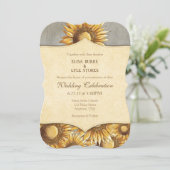 Gray Gray Rustic Sunflower Wedding Uitnodiging (Staand voorkant)